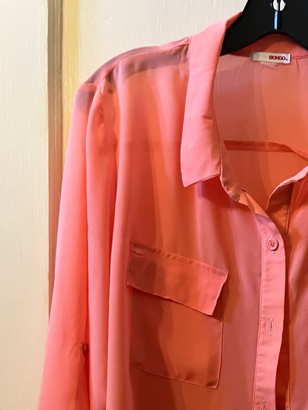 BONGO Coral Pink Sheer Button-Front Blouse